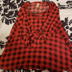Plaid red and black sheer shirt
